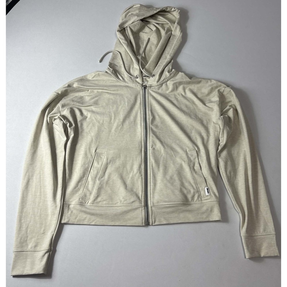 DKNY Sport Womens Zip Up Hoodie Small Cream Lightweight Athletic Jacket Casual